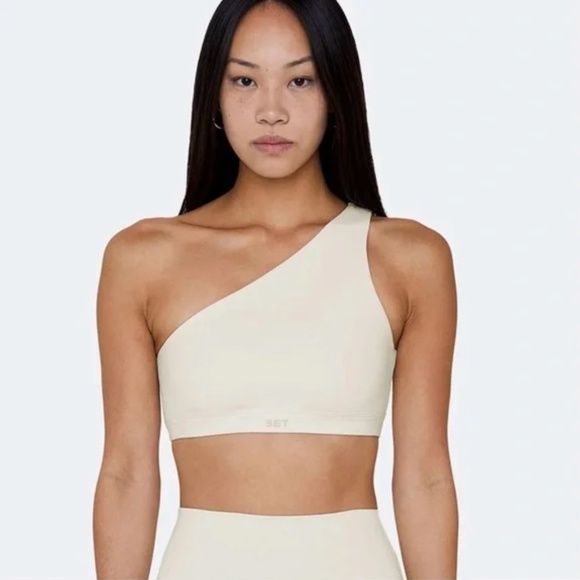 SET Active One-Shoulder Sports Bra in Cream - Picture 1 of 5